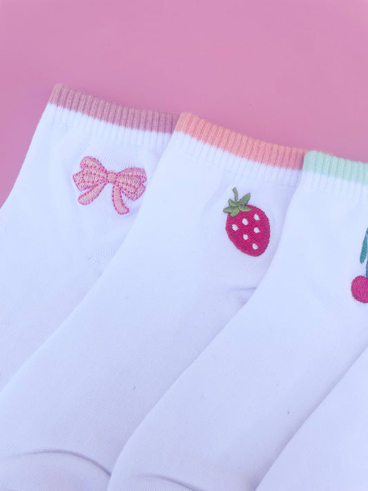 Women's Embroidered Ankle Socks: Cherries