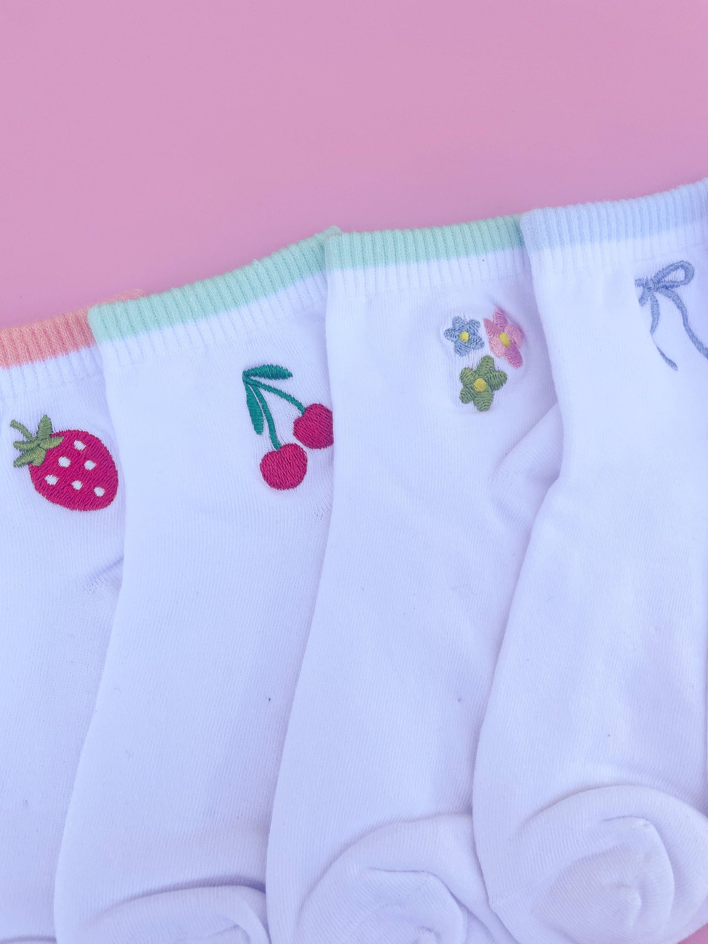 Women's Embroidered Ankle Socks: Cherries