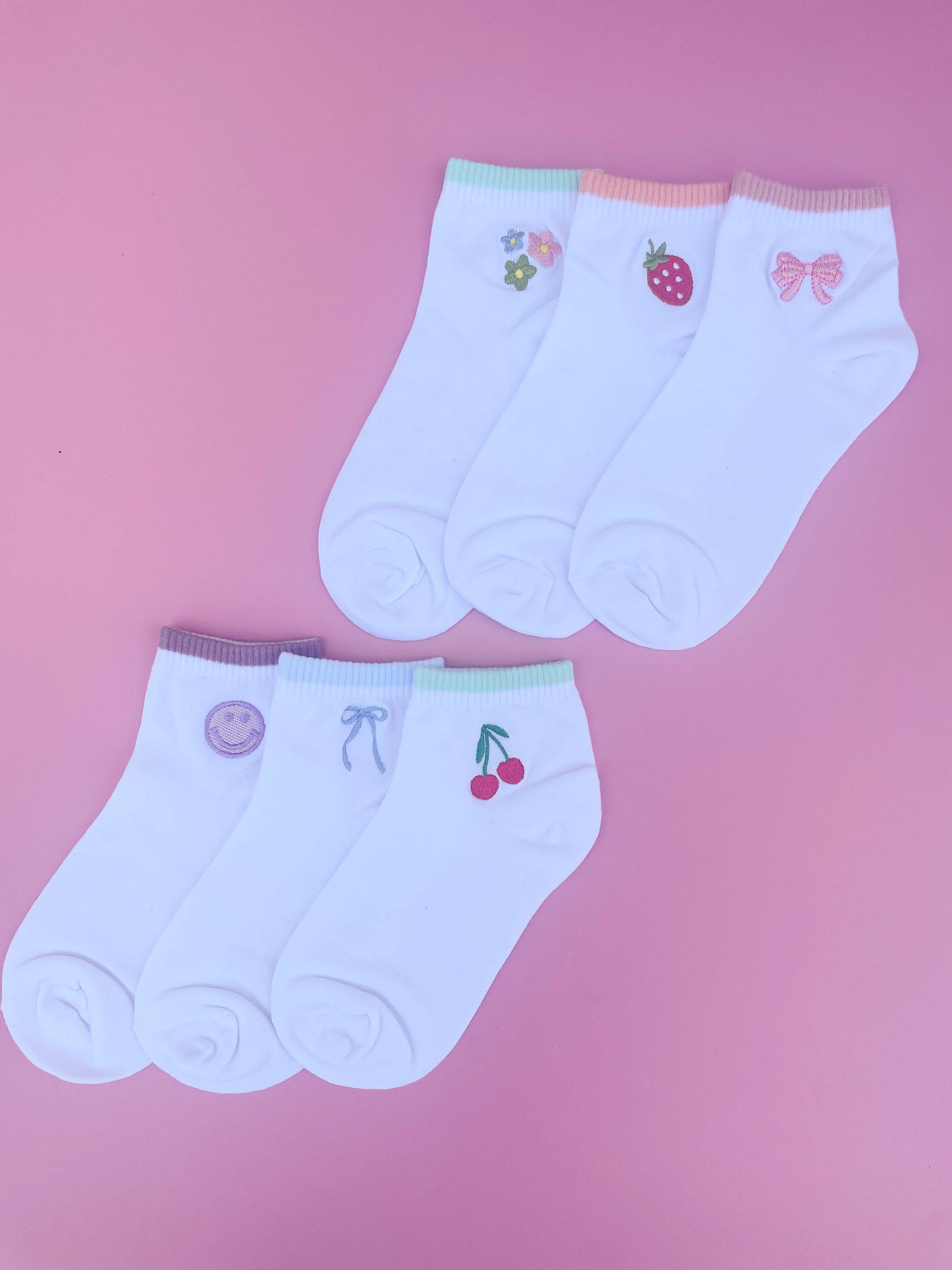 Women's Embroidered Ankle Socks: Cherries