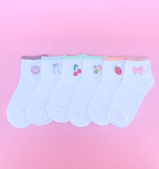 Women's Embroidered Ankle Socks: Cherries